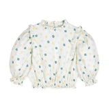 Mia Muslin Flower Blouse - Cream/Green Lilly