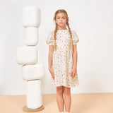 Marjorie Flower Muslin Dress - Cream/Coral