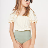 Elisa Block Color Swimsuit - Ecru/Green