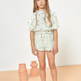 Mia Muslin Flower Blouse - Cream/Green Lilly