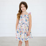 Print Frill Dress - Blueberry