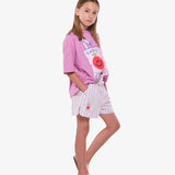 Poplin Cotton Stripe Short - Pink